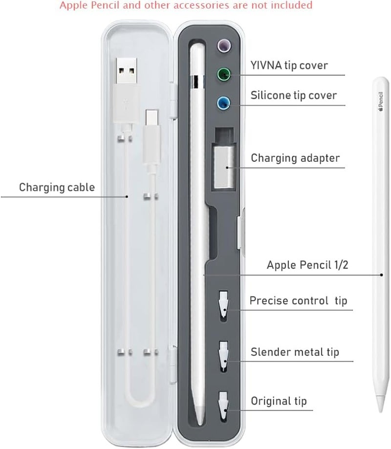 SIXFU Pencil Case for Apple Pencil Pro/ 2nd Generation/ 1st Generation/USB-C Pencil, Storage Case Design for Apple Pencil Tips Stylus iPad Pencil Accessories(White+Dark Gray) - Image 2
